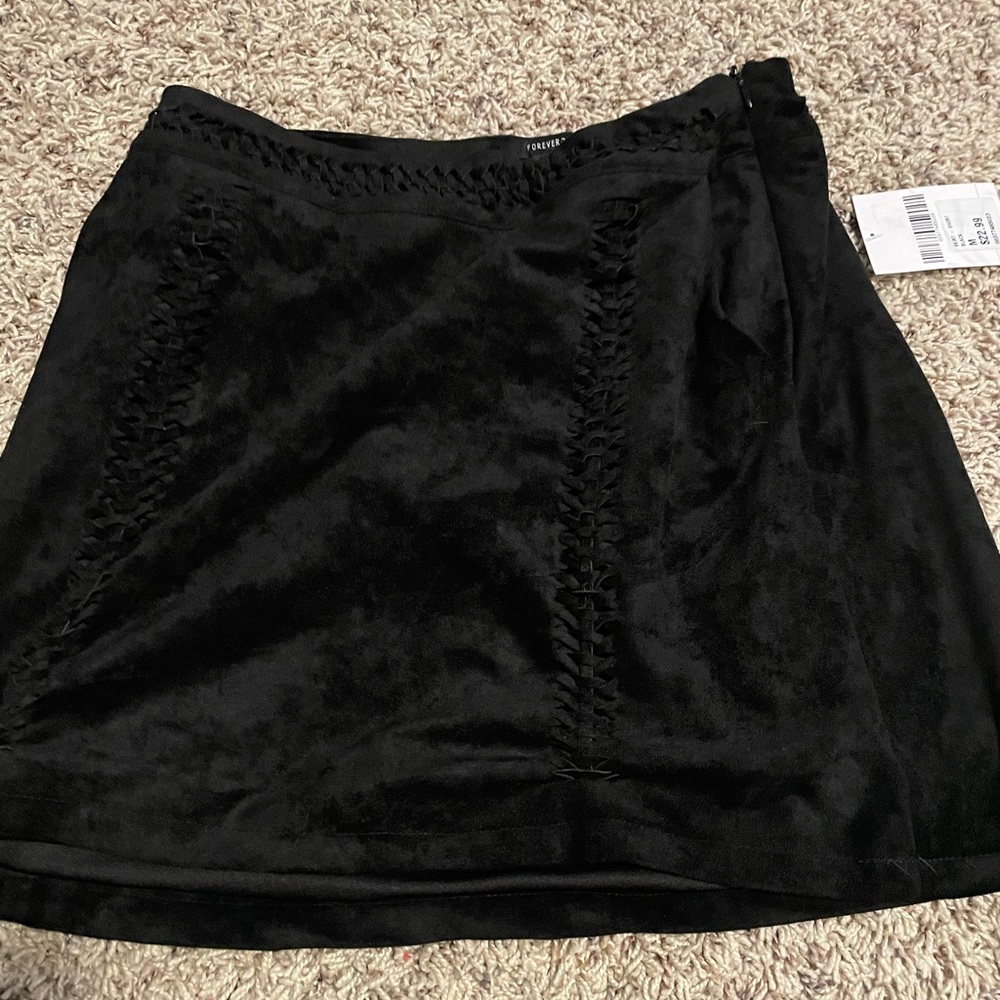 Suede black mini skirt